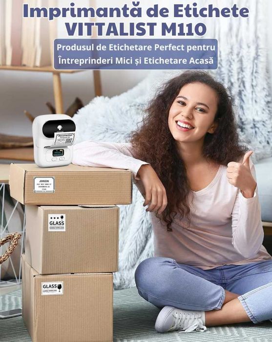 Imprimanta Termica pt Etichete cu Aplicatie si Rola Inclusa 40 x 30 mm