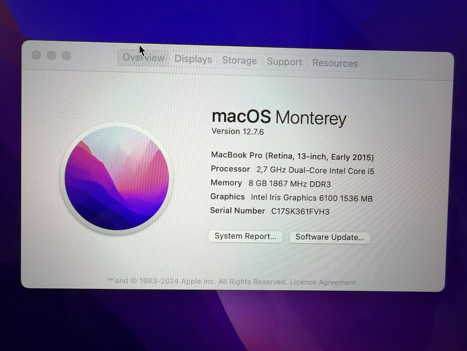 Apple MacBook Pro A1502 Stocare 128Gb, RAM 8Gb