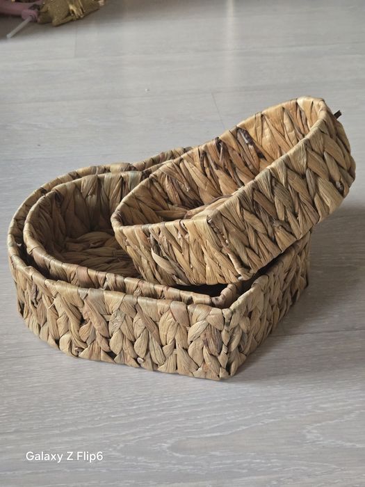 Комплект плетени панери/кошници "Сърце" от естествена материя