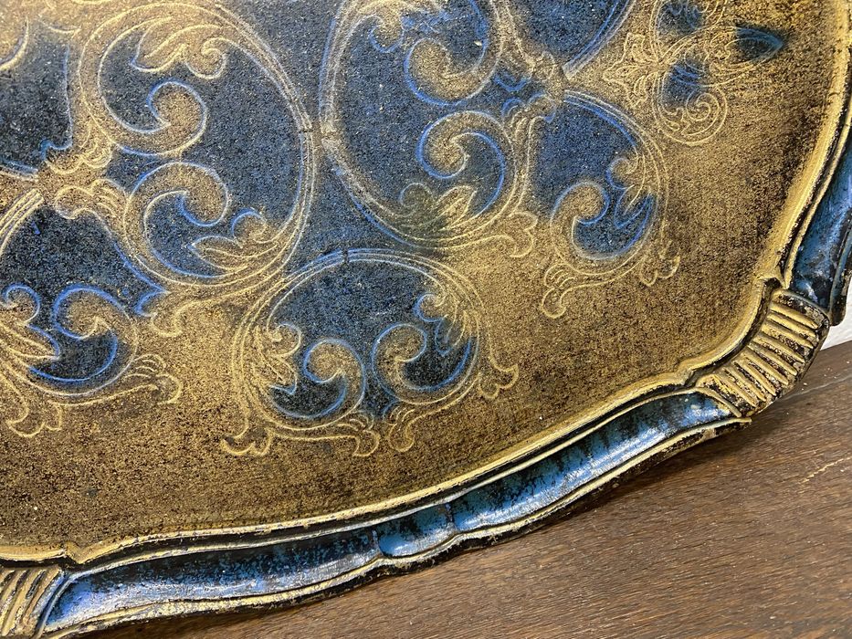 Винтидж поднос Италия 1950 1970 Florentine синьо злато