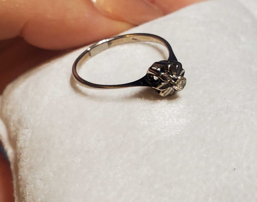 0.10 ct диамант и Паладий винтидж art deco пръстен