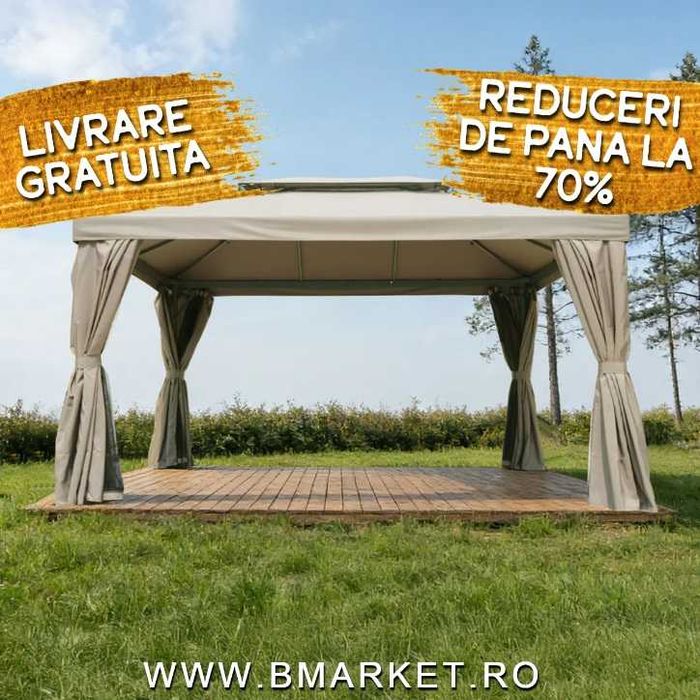 Pavilion/Foisor/Cort pentru gradina/terasa cu perdele si plasa 4×3 BEJ