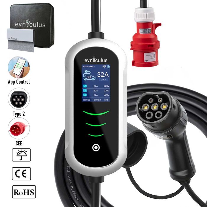 22 кВт kW Мобилна Зарядна Станция Електромобил 5-10М Тип 2 Зарядно 32А