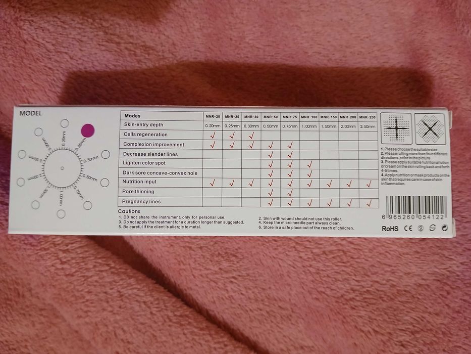 Derma Roller Microneedle Rola dermatologica , Regenerare piele, 0.25mm