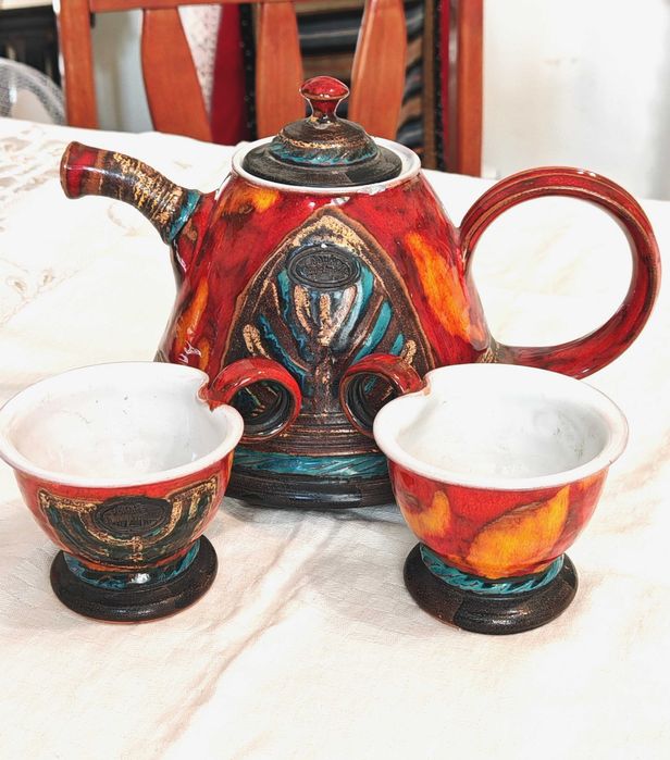 Разкошен Рядък Ръчна Изработка Чай/Кафе Сервиз hand made DANKO 1990те