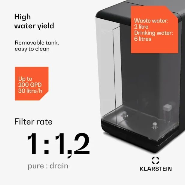Пречиствател на вода Klarstein, 5-степенна филтрация, обем 6 л, 6 темп