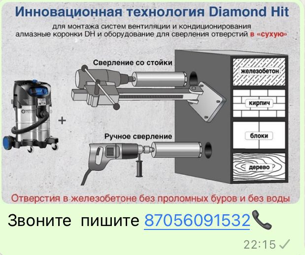 Алмазное бурение алмазное сверление под вентиляцию и сантехнику резк