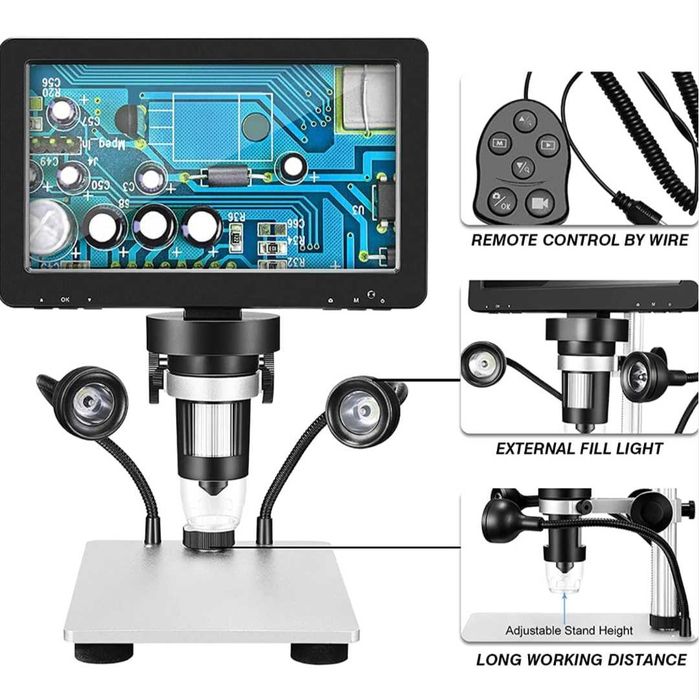 Професионален 7" 1200x 12MP цифров микроскоп с HD въртящ се екран