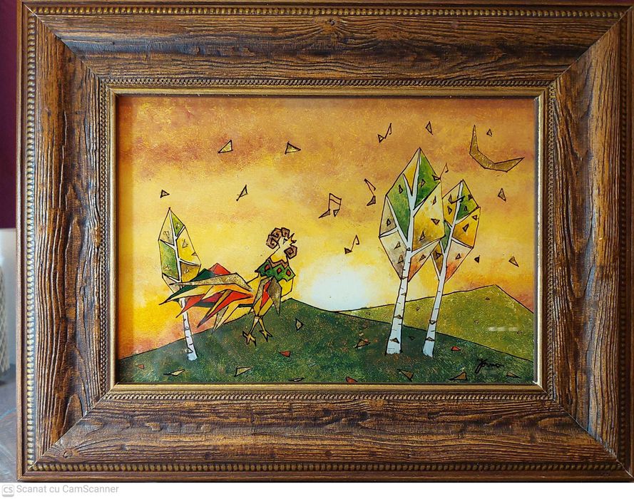 Tablou,pictură, idee cadou, pictură pe sticlă,artă, decorațiuni,cocoș