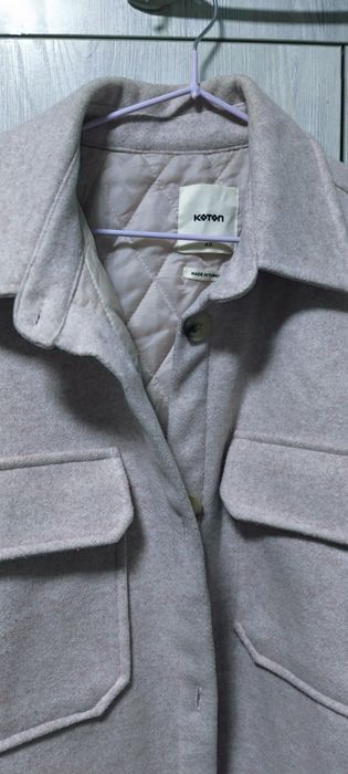 Гибрид пальто рубашка стёганный подклад. Пудровый цвет. Оверсайз.