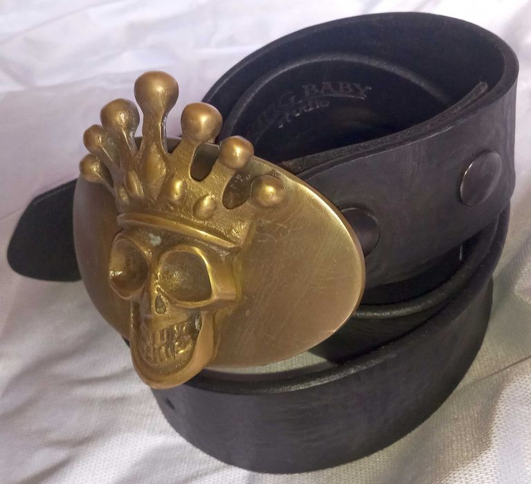 колан King Baby с череп в корона. естествена кожа. 127 см