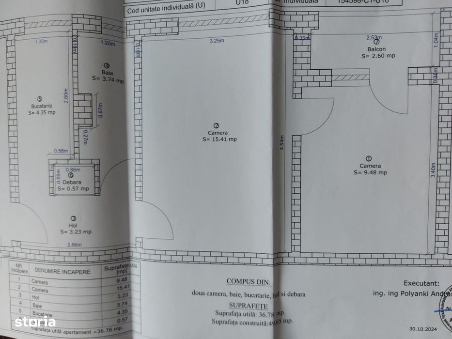 Superb ap. 2 camere, supr. utila 37 mp +balcon