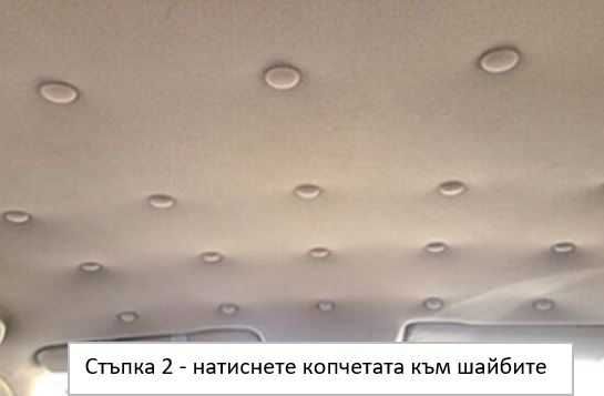 Автотапицер копчета, клипсове за увиснал таван; винтове,претапициране