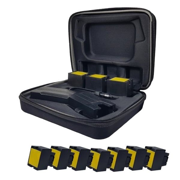 Pistol taser cu electrosoc, 10 rezerve, toc inclus