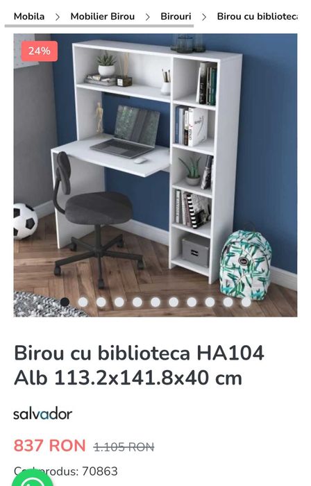 Birou de copii cu etajeră