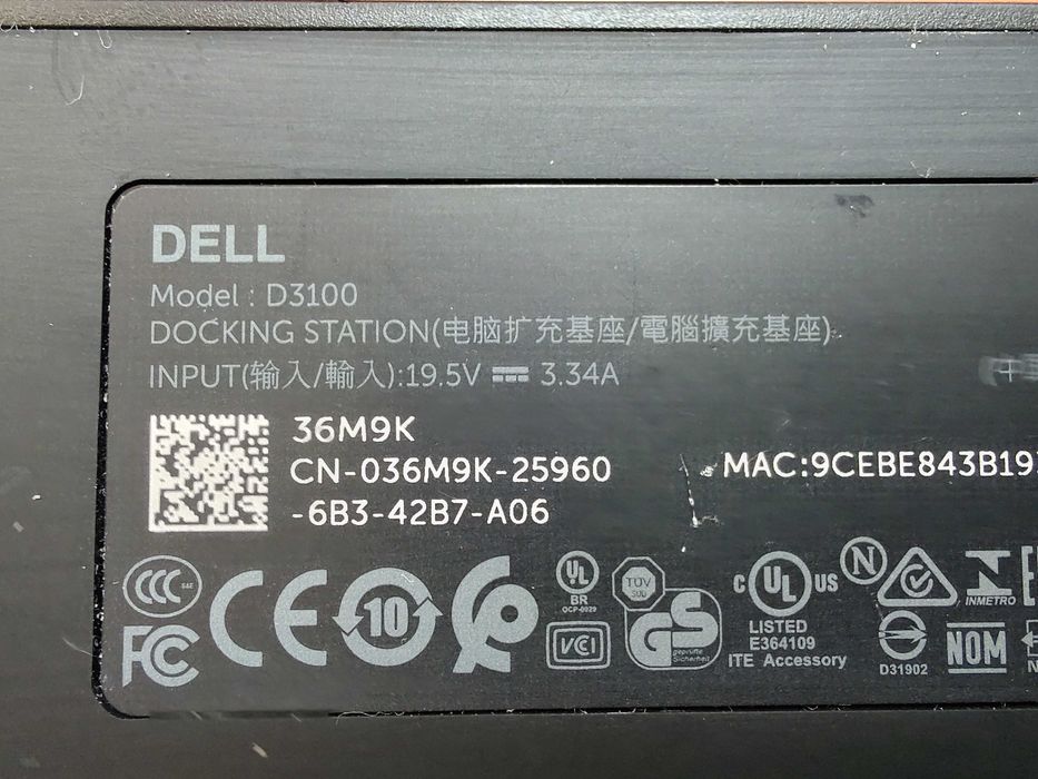 Docking Station Dell D3100 USB 3.0 Ultra HD/4K Triple Display cablu