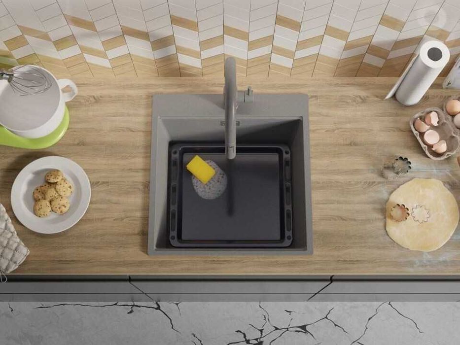 Кухненска Мивка от гранит модел Осло 50 XXL 450 x 500 mm - сива