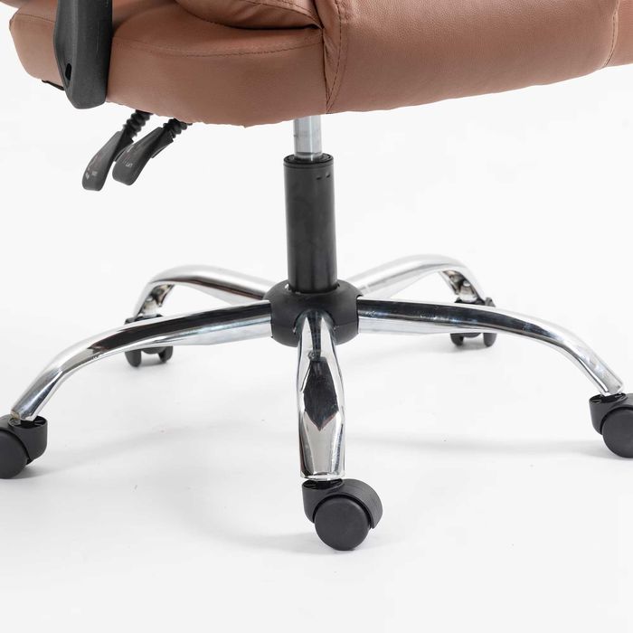 ErgoLux Regal Comfort Ергономичен офис стол за ръководители, лумбална възглавница, регулируема височина, Кафяв/Бежов/Черен до 140 кг