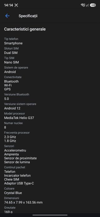 Telefon mobil Motorola Moto E22, Dual SIM, 64GB, 4GB RAM, 4G, Crystal Blue