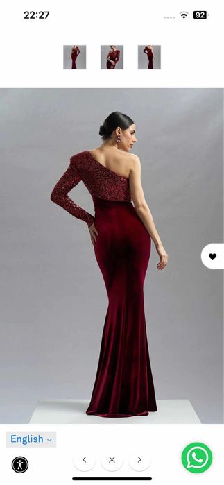 Rochie de seara burgundy cu un umar gol, paiete si margele fine