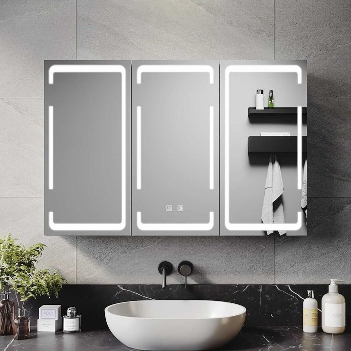 Oгледало  за баня  със шкаф с осветление Led 120/70