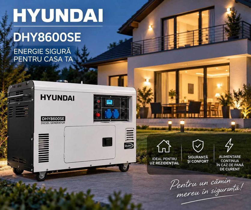 Generator Curent Monofazat Diesel Hyundai DHY-8600SE Putere Max 6.5kVA - Stoc Baicoi / Prahova