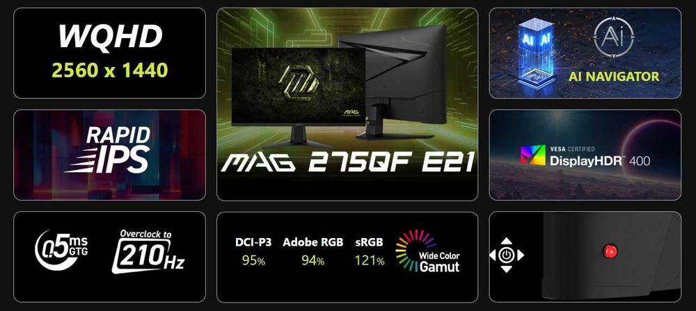 MSI MAG 275QF E21 / 27″ / 210Hz / 2K / IPS / 0.5ms / HDR 400