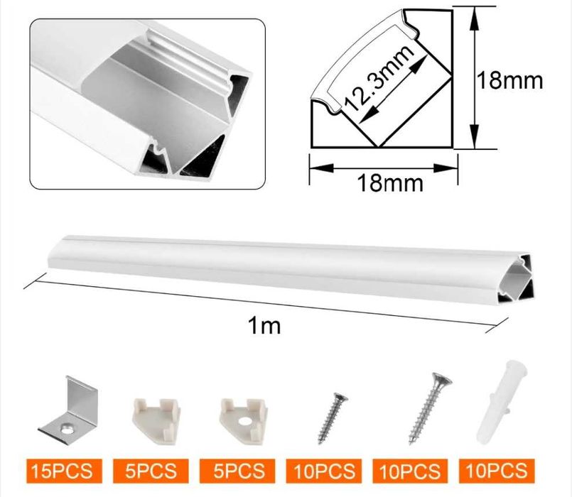 Profil aluminiu de 1 metru pentru led colt