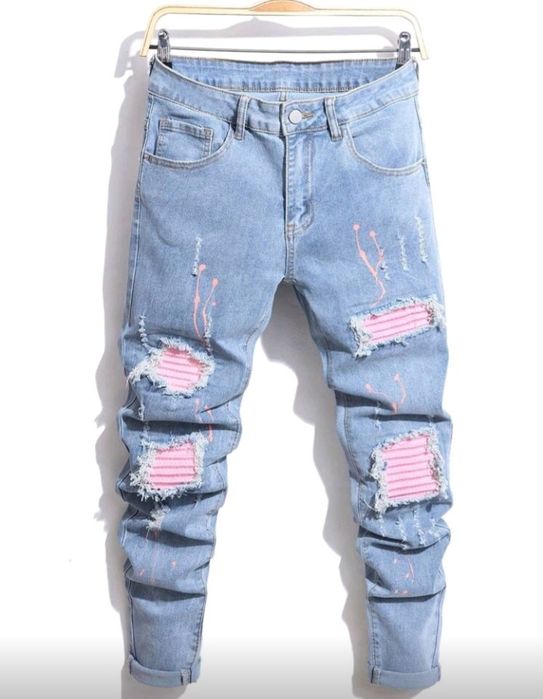 Manfinity LEGND Blugi slim fit pentru bărbați, cu buzunare rupte, casu