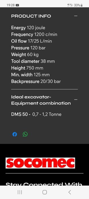 хидравличен чук за багер - SOCOMEC - DMS 50