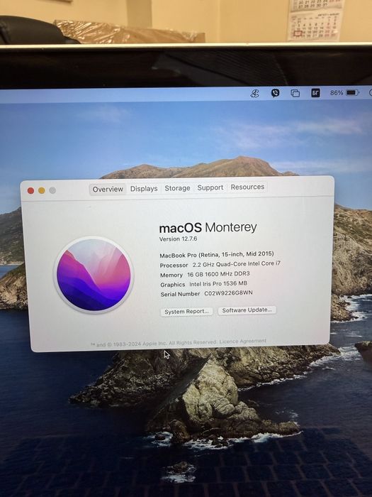 Apple MacBook Pro 15" (Mid-2015, Retina), 16GB RAM, SSD, като нов, с Apple mouse