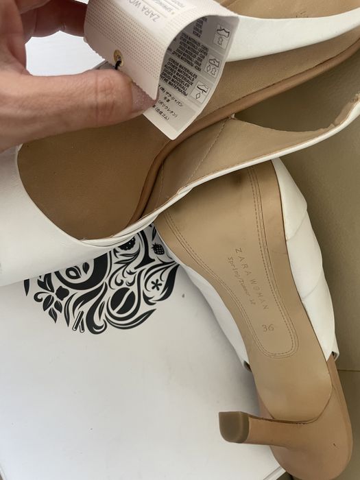 Pantofi -sandale noi zara nr 36, alb/ nude ,piele naturala, nu Musette