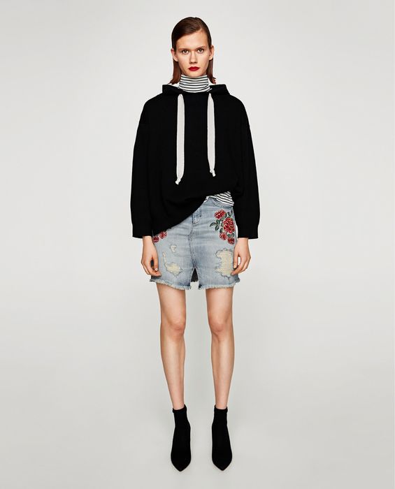 Zara пола с висока талия и бродерия