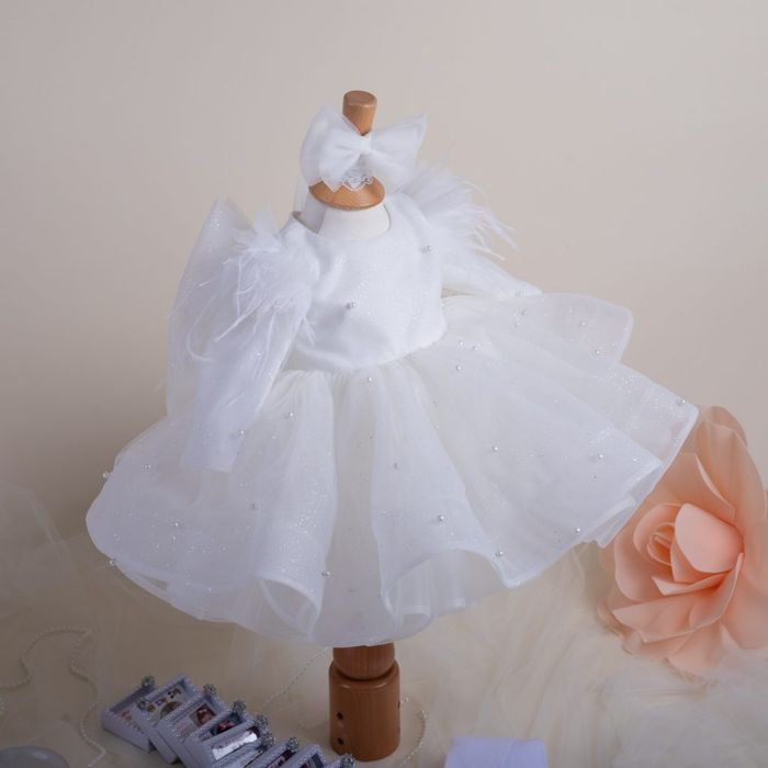 Ofelia Extra Premium – Trusou Botez Fetiță Alb 0–24 luni – (Mânecuță Scurtă)