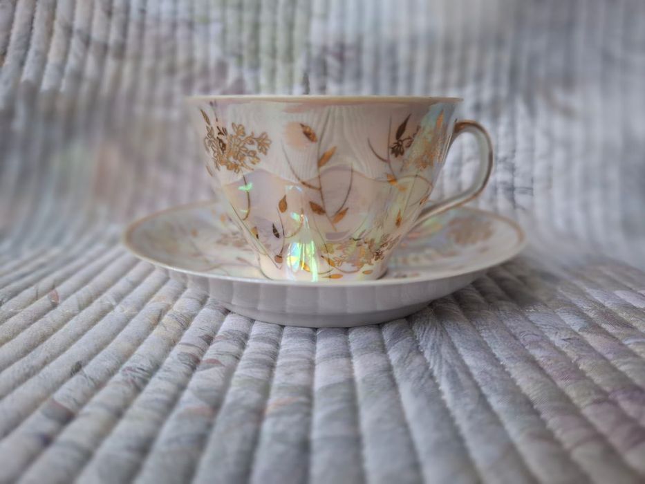 Чайная тройка рижский фарфор перламутровая