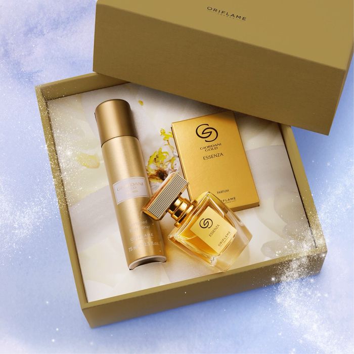 Giordani Gold ESSENZA Oriflame: парфюм и спрей за тяло в кутия