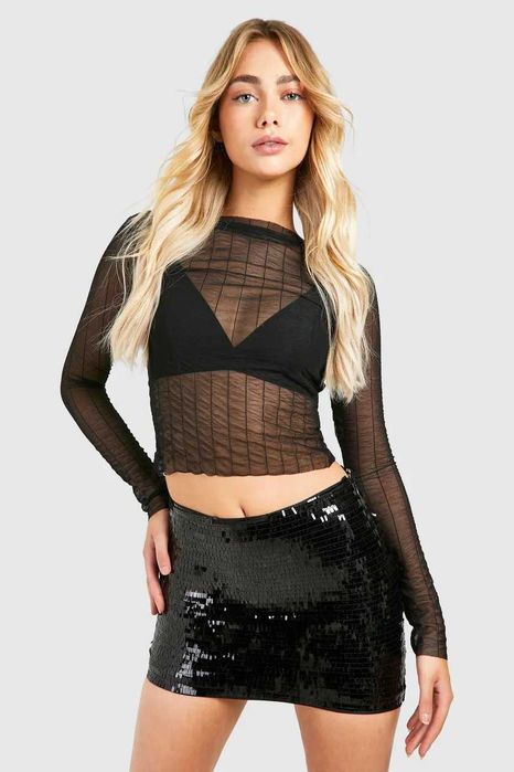 Нова черна пола с пайети М размер, H&M топ с пайети S размер