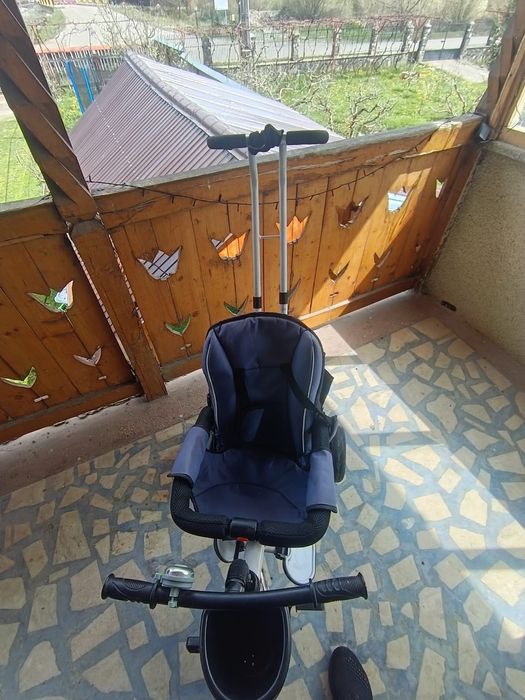 Tricicleta pentru copii cu cosulet si copertina anti UV