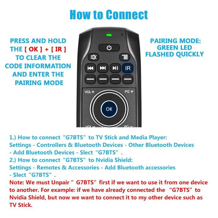 G7BTS Безжично дистанционно управление с подсветка жироскоп