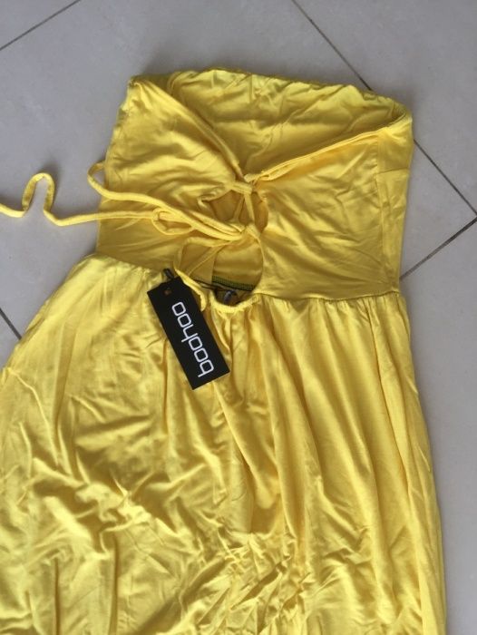 Boohoo Лятна,плажна рокля.Жълта,дълга рокля с връзки.UK12,US8