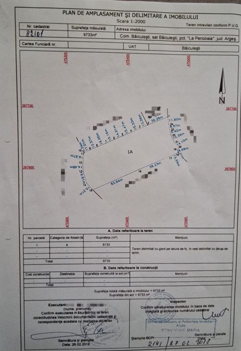 Teren intravilan 9700 m2, com. Baiculesti, Deschidere 60m