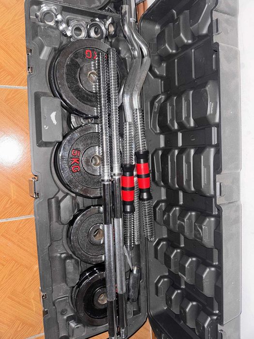 Сборный набор штанги и гантелей 55 кг (хромированный)