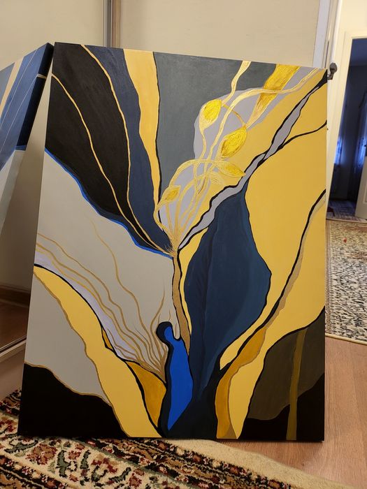 Интерьерная картина акрилом и сусальной золотой в стиле абстракт60×80