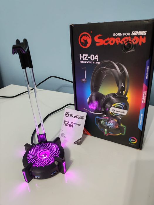 Stand căști suport căști Marvo HZ04 cu hub USB si lumina RGB