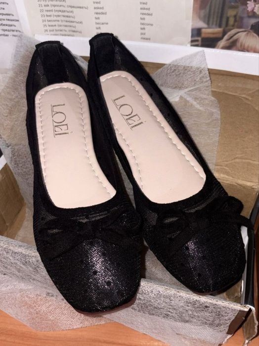Балетки в стиле zara/chanel (новые) черные с прозрачной сеткой
