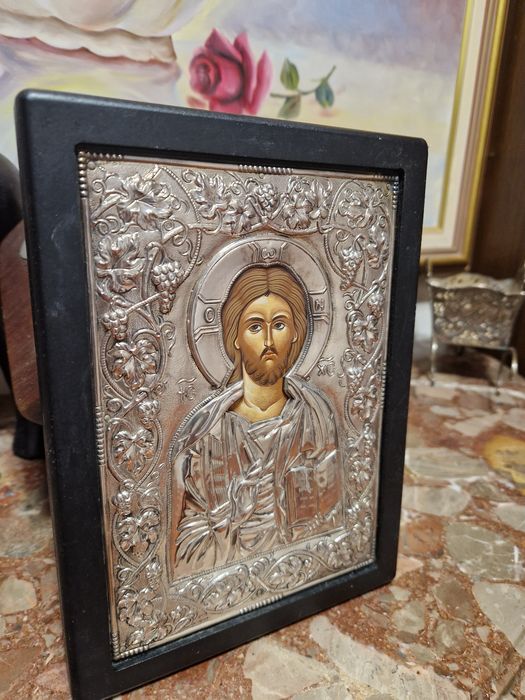 Прекрасна антикварна сребърна икона със сертификат