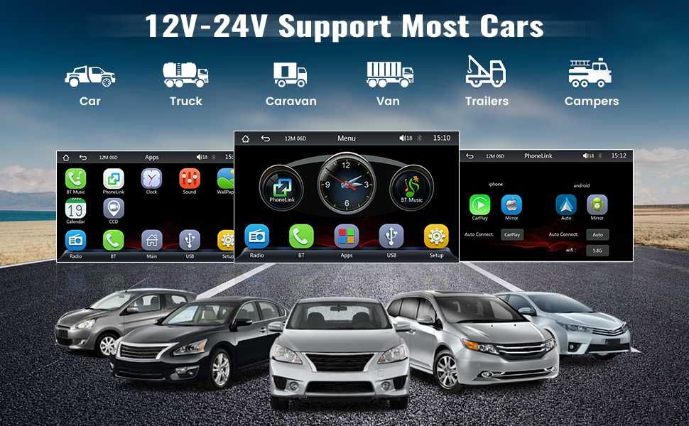 Мултимедия Camecho Wireless Carplay & Android Auto, 7-инчов