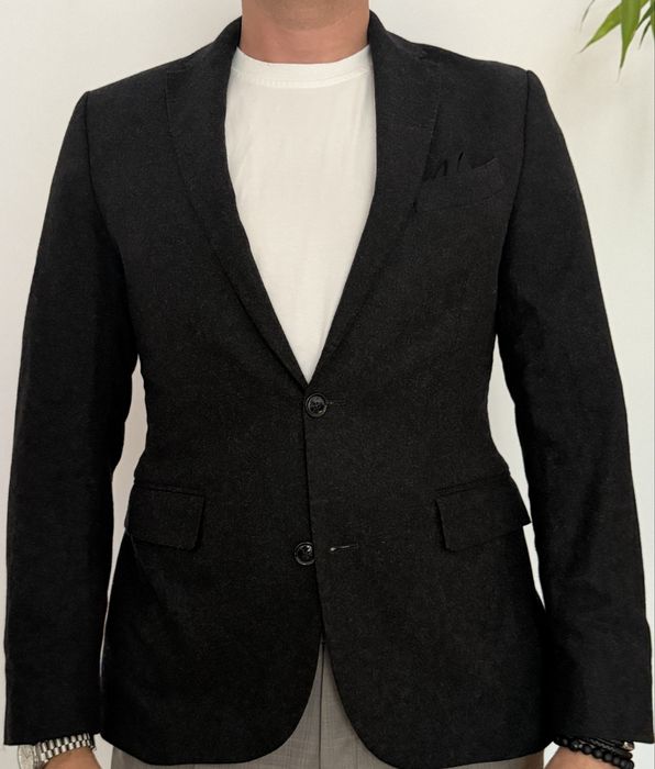 Sacou Mango Man Slim Fit, lână Nova Fides Italia, antracit, mărimea 48