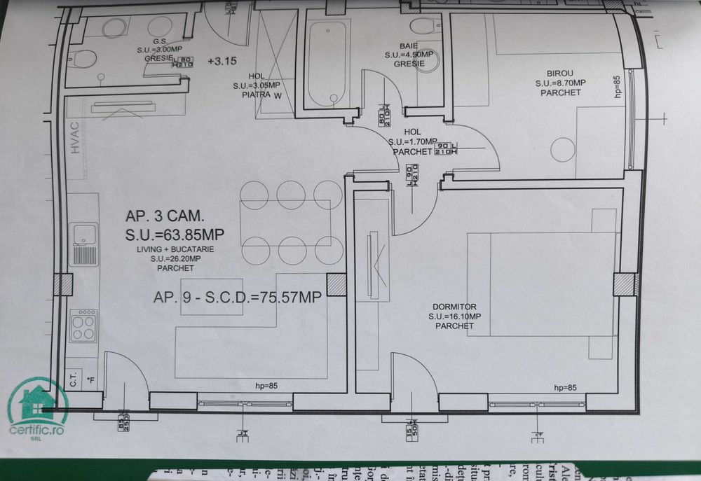 PROPRIETAR | Apartament 3 camere, 2 băi + Parcare privata | Zona Fratelia (Etaj 1/3)