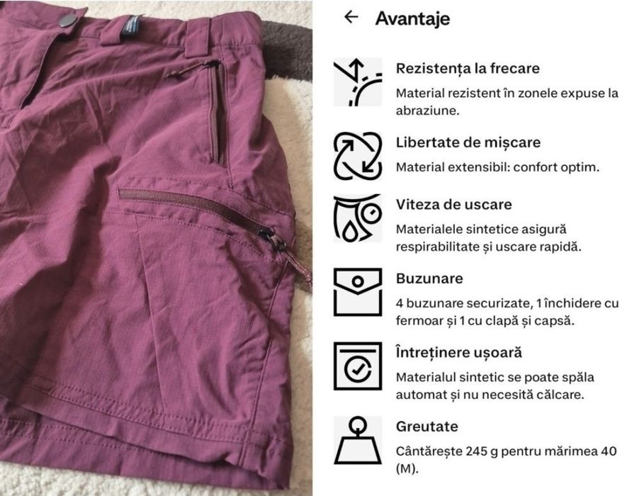 Pantaloni scurți de drumeție damă Forclaz (Decathlon) MT500, mărimea S
